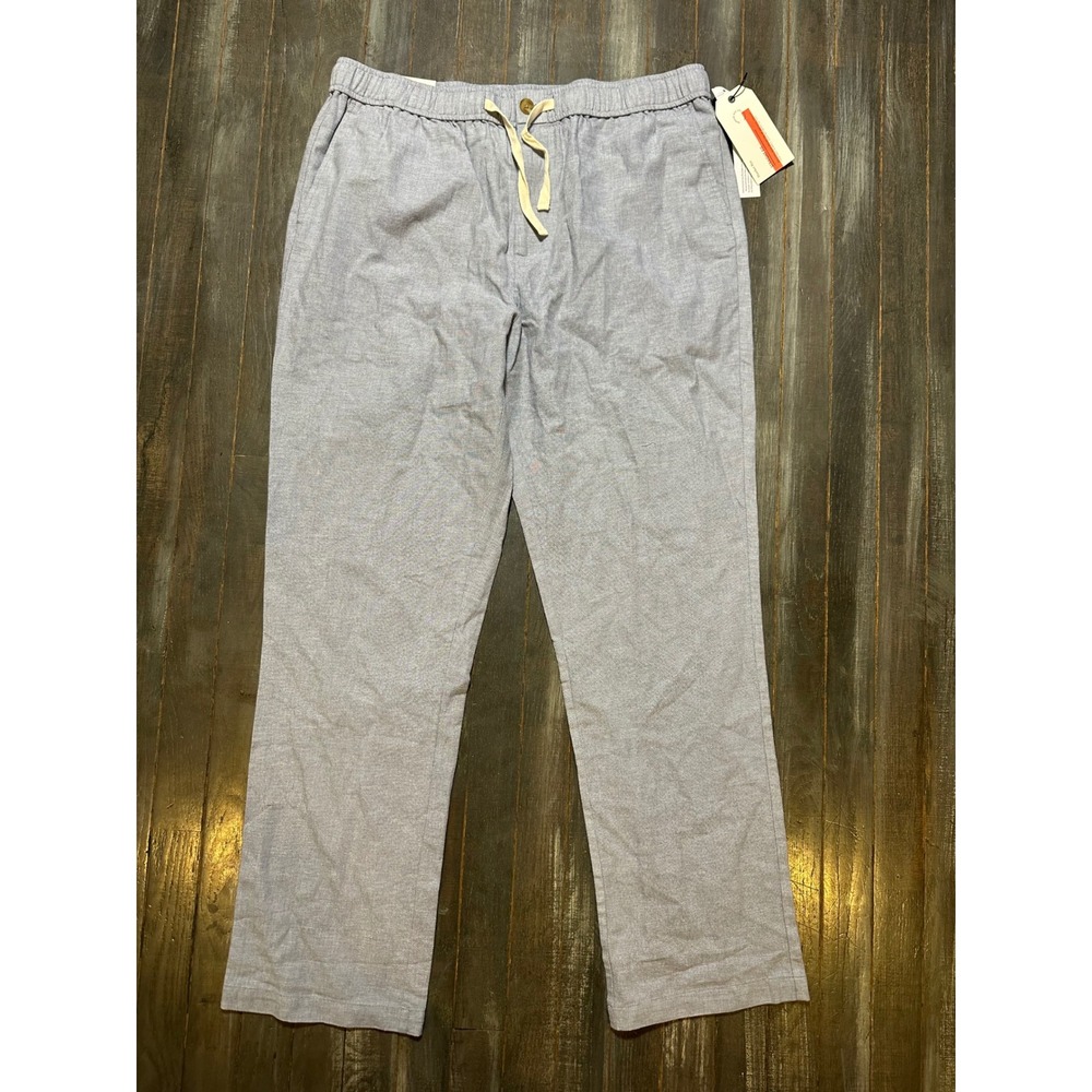Hawker Rye Mens Refined Linen E-Waist Pant Blue Straight Leg XL-32